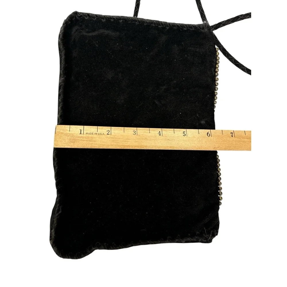 Vintage Bohemian Hobo‎ Embroidered Embellished Crossbody Black Suede Purse Bag